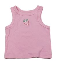 Růžový žebrovaný top s jahůdkou Primark