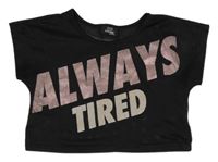 Černé síťované crop tričko s nápisem Page one young