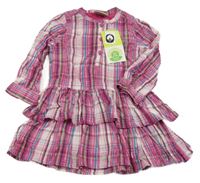 Nové - Barevné kostkované plátěné vrstvené šaty Topolino