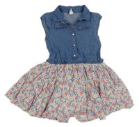 Světlemodro-smetanové kytičkované košilové šaty Topolino