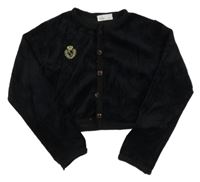 Černá sametová propínací crop mikina s výšivkou Dinky