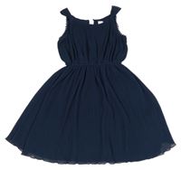 Tmavomodré šifonové plisované šaty C&A