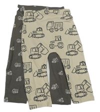 Nové - 2x - hnědé + béžové tepláky s auty Matalan