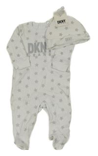 Nové - 2set - Bílý overal s hvězdičkami + čepice DKNY