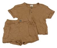 2set - Hnědé tričko s knoflíčky + kraťasy s kapsami H&M