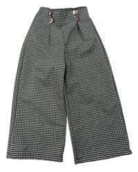 Šedo-černé kostkované culottes kalhoty s knoflíky 