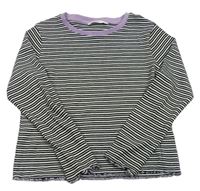 Černo-bílo-světlefialové pruhované žebrované crop triko M&S