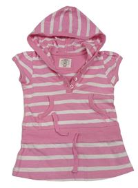 Růžovo-bílé pruhované šaty s kapsou a kapucí H&M