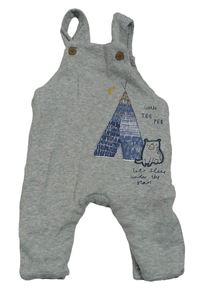 Šedé melírované laclové zateplené tepláky s týpí a medvídkem Mothercare