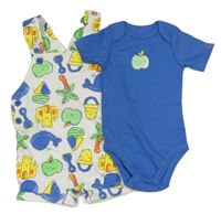 2Set - Bílé teplákové laclové kraťasy s obrázky + modré body s jablíčkem