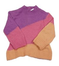 Fialovo-růžovo-světleoranžový melírovaný vlněný svetr H&M