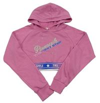 Růžová crop mikina s logy a kamínky a kapucí Pineapple