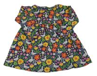 Tmavomodré šaty s husičkami a kytičkami frugi