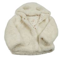 Smetanový kožešinový zateplený kabát s kapucí s oušky St. Bernard