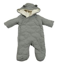 Šedá prošívaná šusťáková zateplená kombinéza s kapucí s oušky F&F