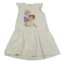 Smetanové třpytivé šaty s Frozen a volánky H&T