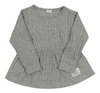 Šedá melírovaná žebrovaná úpletová šatová tunika s nášivkou