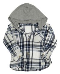 Bílo-tmavomodro-safírová kostkovaná košilová bunda s kapucí Matalan