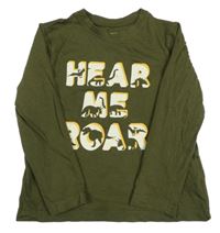 Khaki triko s nápisy a dinosaury PRIMARK