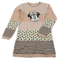 Pudrovo-starorůžovo-světlebéžové svetrové šaty s Minnie a vzorem a pruhy Disney