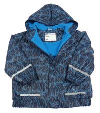 Tmavomodro-modrá vzorovaná nepromokavá jarní bunda s kapucí X-MAIL