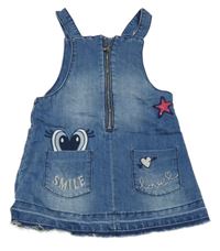 Modré riflové šaty s očima a hvězdičkou a nápisy F&F