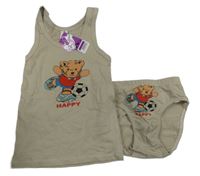 Nové - 2Set - Béžový nátělník s medvídkem a míčem + slipy