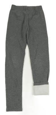 Šedé melírované teplákové zateplené legíny MANOR