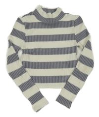 Tmavomodrošedo-bílý pruhovaný žebrovaný crop rolák Y.F.K.