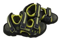 Tmavomodrošedo-křiklavě žluté koženkovo/textilní outdoorové sandály Bobbi Shoes vel. 21