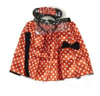 Nové - Kostým - 4Set - Červeno-bílo-černá puntíkatá saténová sukně + čelenka + motýlek + ocásek - Minnie