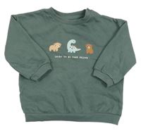 Khakišedá oversize mikina s medvídky a dinosaurem a nápisem H&M