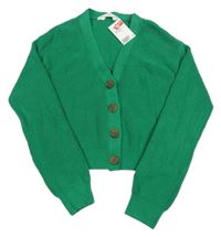Nové - tmavozelený žebrovaný propínací crop svetr H&M