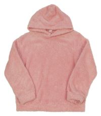 Růžová oversize chlupatá mikina s nášivkou a kapucí SHEIN