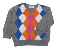 Šedo/melírovano-barevný/károvaný svetr H&M