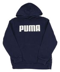 Tmavomodrá mikina s logem a kapsou a kapucí PUMA