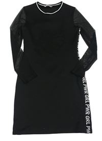 Černé šaty s nápisy a šifonovými rukávy Matalan 