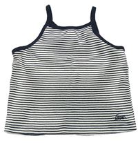Tmavomodro-bílý pruhovaný žebrovaný crop top Zara