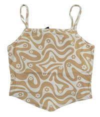 Béžovo-bílý vzorovaný asymetrický crop top s květy New Look