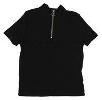 Černé žebrované crop tričko se zipem H&M