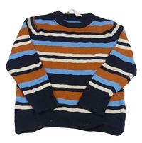 Tmavomodro-hnědo-béžový pruhovaný svetr H&M