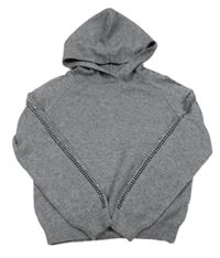 Šedý melírovaný svetr s kamínky na rukávech a kapucí Primark