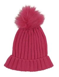 Tmavorůžová žebrovaná pletená čepice s bambulí Primark