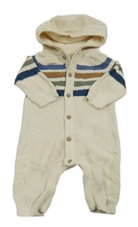 Krémová pletená kombinéza s pruhy a kapucí Tu