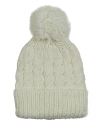 Smetanová pletená čepice s bambulí