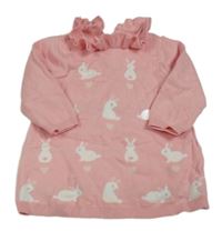 Růžové svetrové šaty s králíky a límečkem zn. Nutmeg