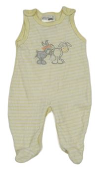 Žluto-bílé pruhované sametové dupačky s oslíky Ergee