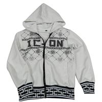 Bílá sportovní propínací mikina se vzorem a kapucí