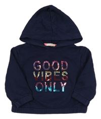 Tmavomodrá mikina s 3D nápisem s flitry a kapucí Billieblush