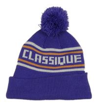 Fialová pletená čepice s nápisem a bambulí H&M